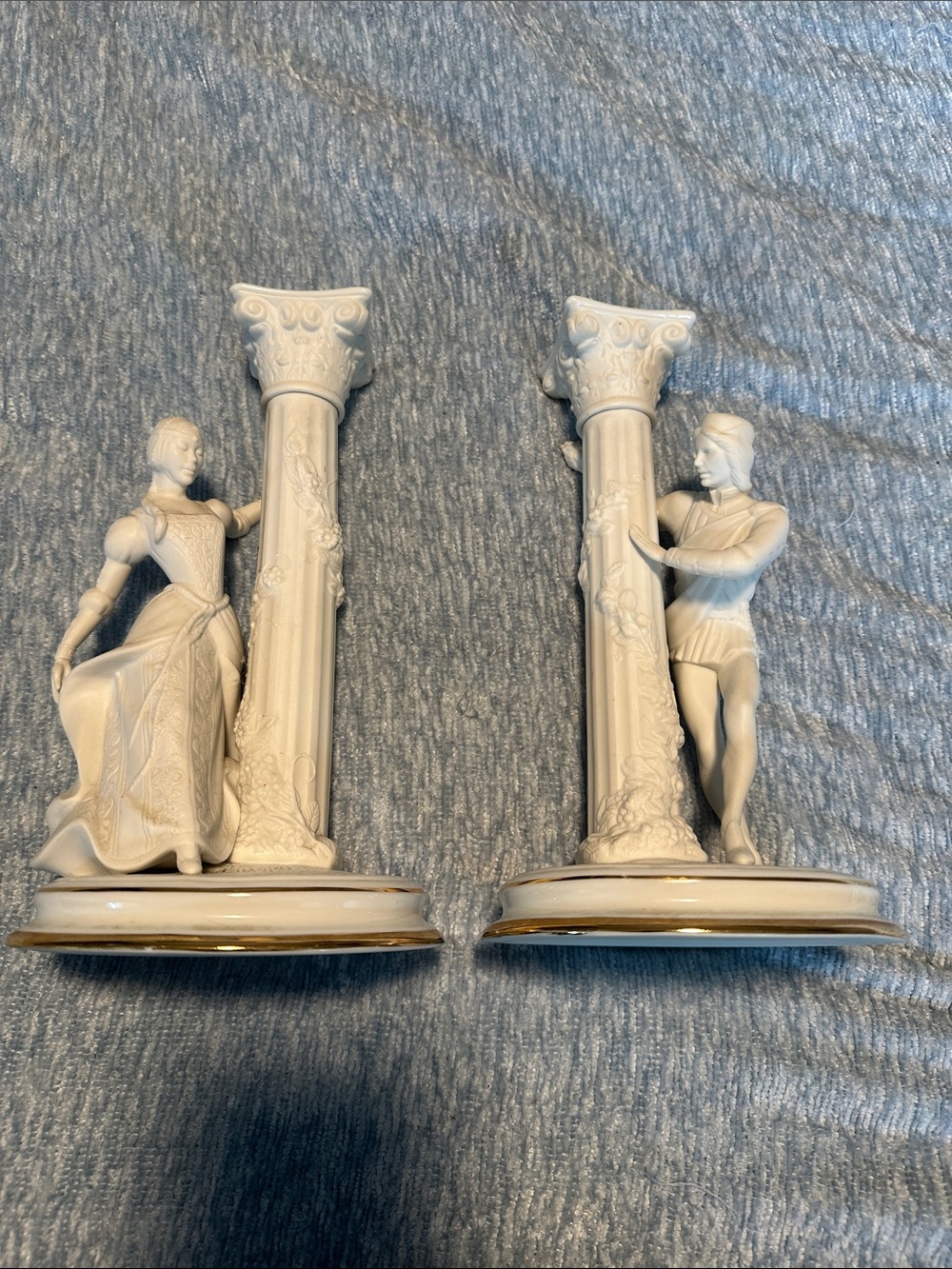 Franklin Mint Porcelain Romeo and Juliet Candlesticks